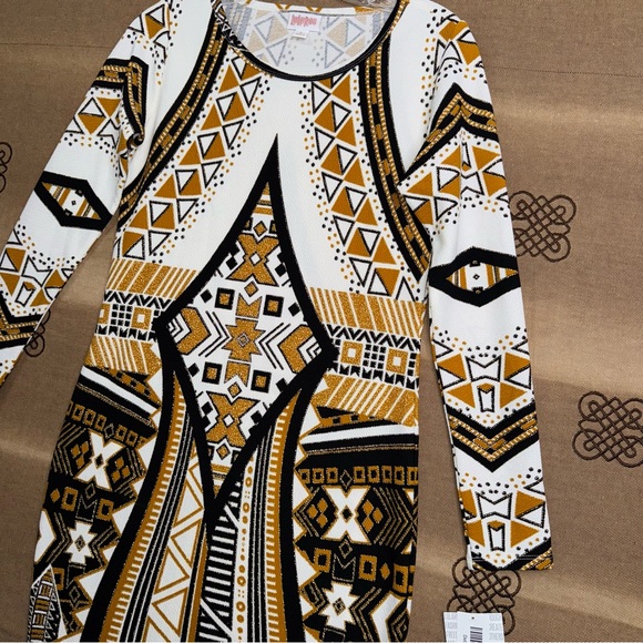 LulaRoe NWT! Elegant Debbie Long Sleeve 
Bodycon Dress In Black/Gold/White - Picture 5 of 15